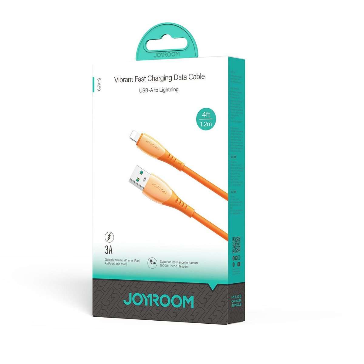 JOYROOM S-A59 Vibrant Series 3A USB to 8 Pin Fast Charging Data Cable, Length:1.2m(Orange)