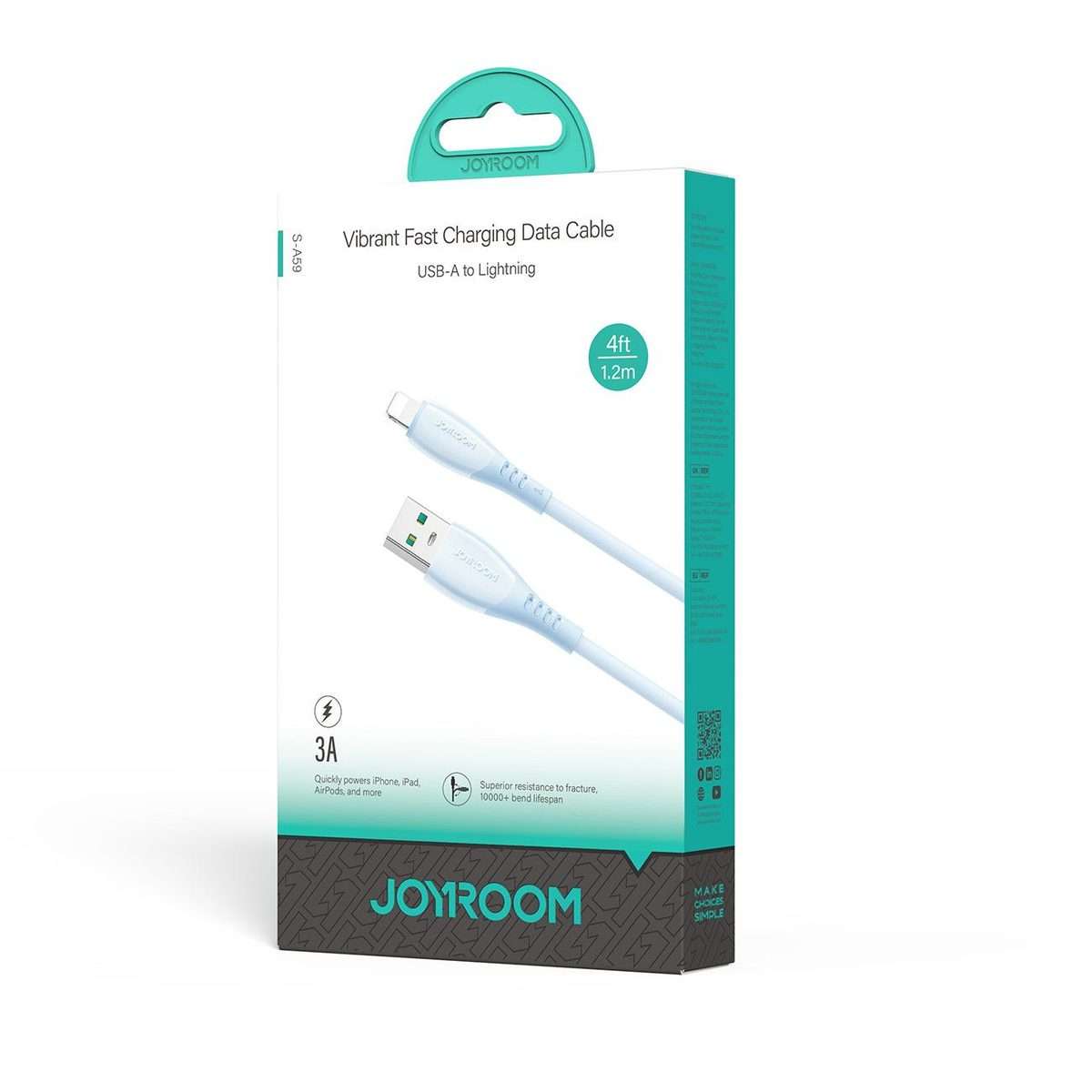 JOYROOM S-A59 Vibrant Series 3A USB to 8 Pin Fast Charging Data Cable, Length:1.2m(Blue)