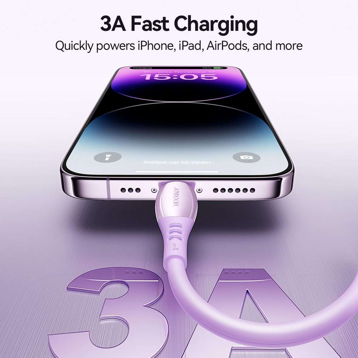 JOYROOM S-A59 Vibrant Series 3A USB to 8 Pin Fast Charging Data Cable, Length:1.2m(Purple)