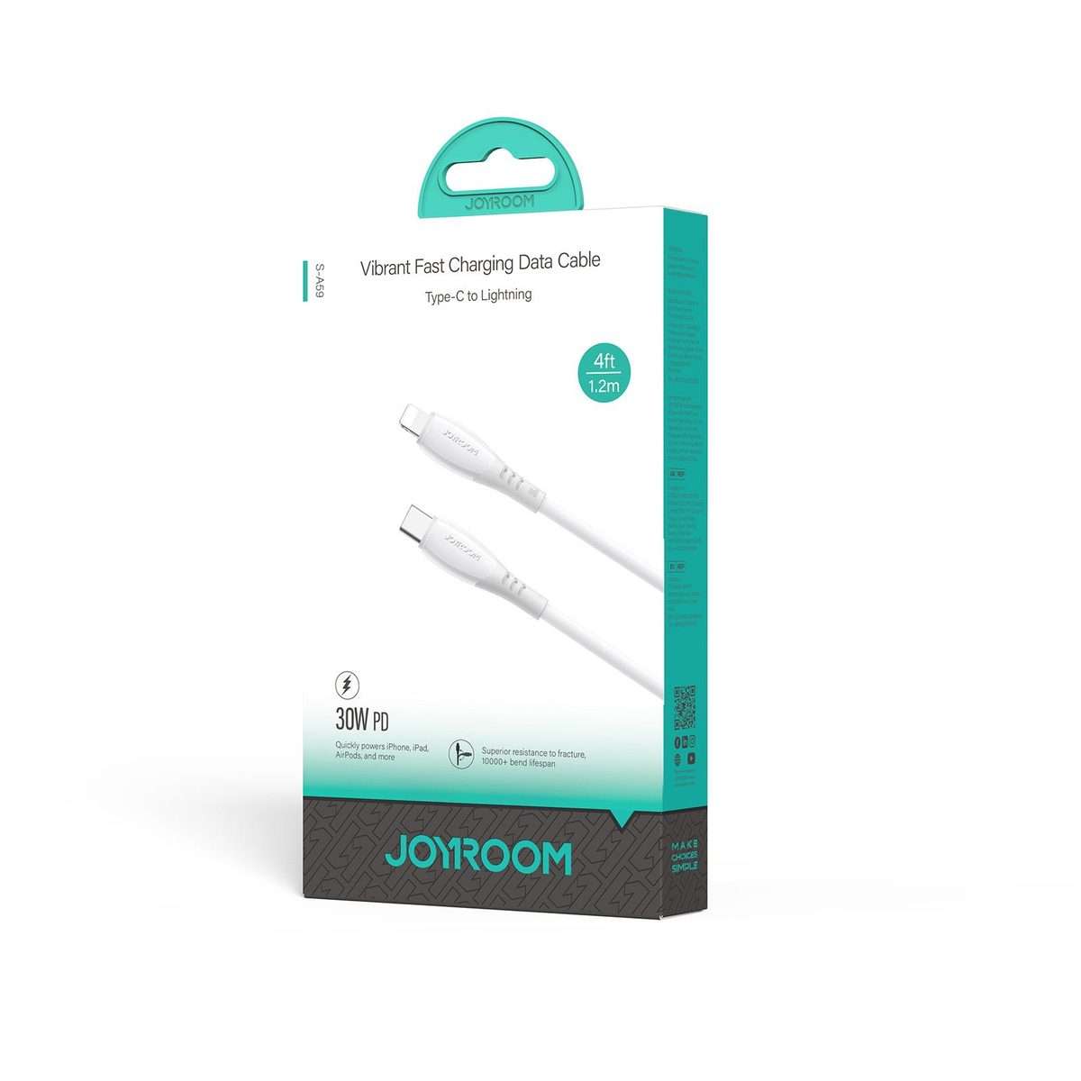 JOYROOM S-A59 Vibrant Series 30W Type-C to 8 Pin Fast Charging Data Cable, Length:1.2m(White)