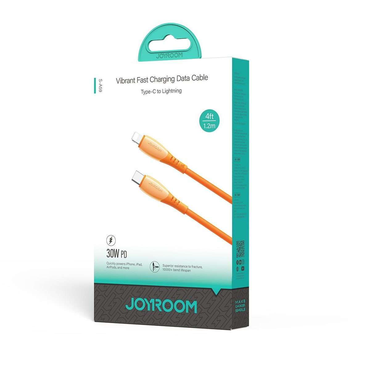 JOYROOM S-A59 Vibrant Series 30W Type-C to 8 Pin Fast Charging Data Cable, Length:1.2m(Orange)
