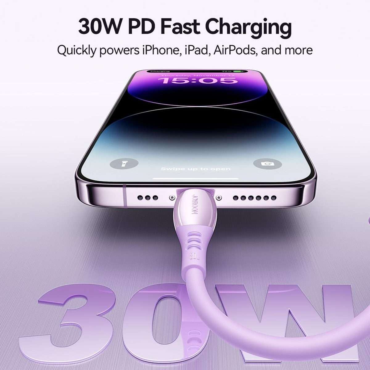 JOYROOM S-A59 Vibrant Series 30W Type-C to 8 Pin Fast Charging Data Cable, Length:1.2m(Purple)