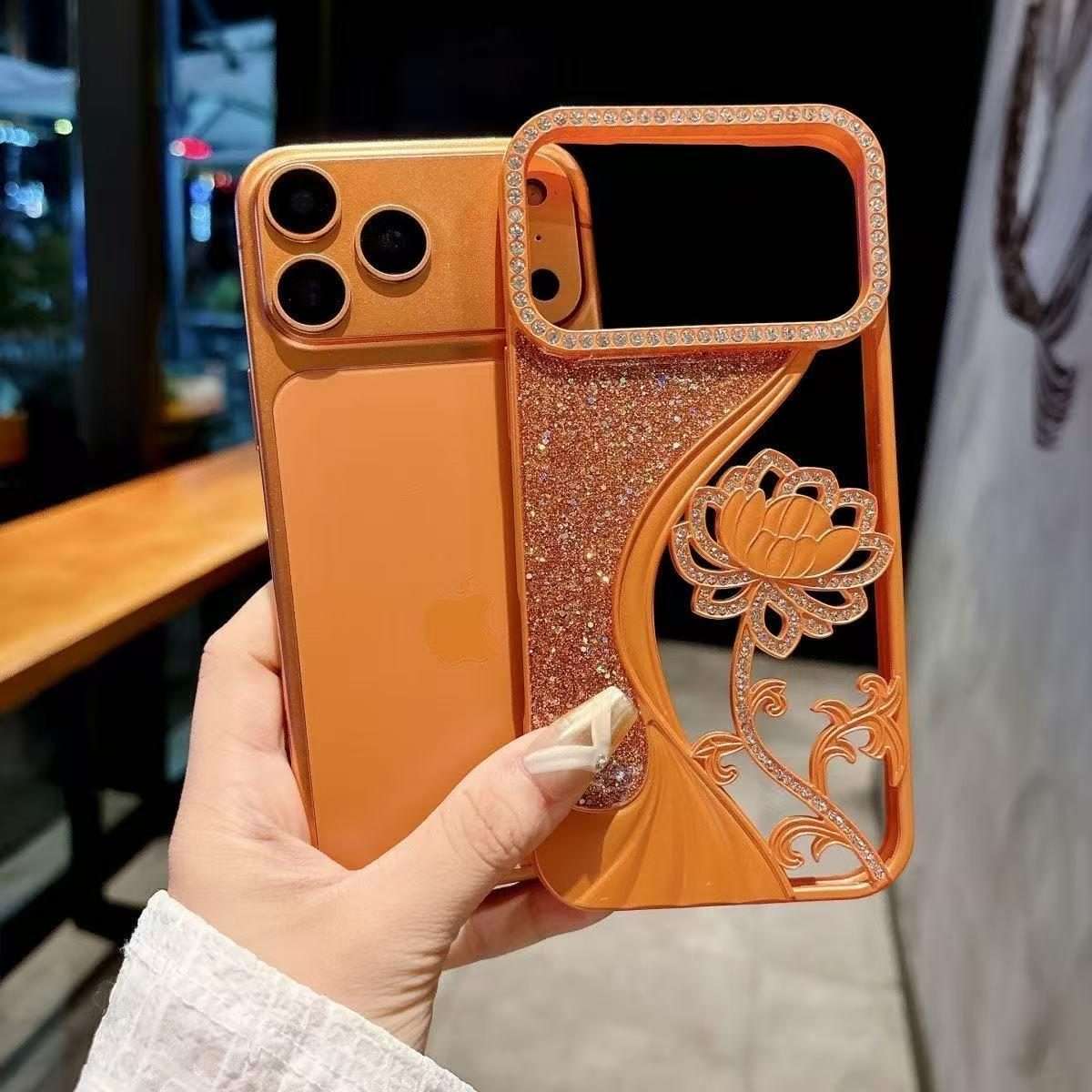 For iPhone 11 Pro Max Electroplated TPU Lotus Hollow-carved Rhinestone Glitter Phone Case(Silver)