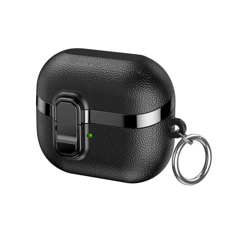 For Samsung Galaxy Buds3 Electroplated Leather Texture Wireless Earphones Protective C ... (Black)