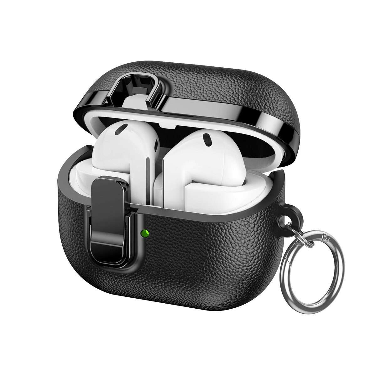 For Samsung Galaxy Buds3 Electroplated Leather Texture Wireless Earphones Protective C ... (Black)