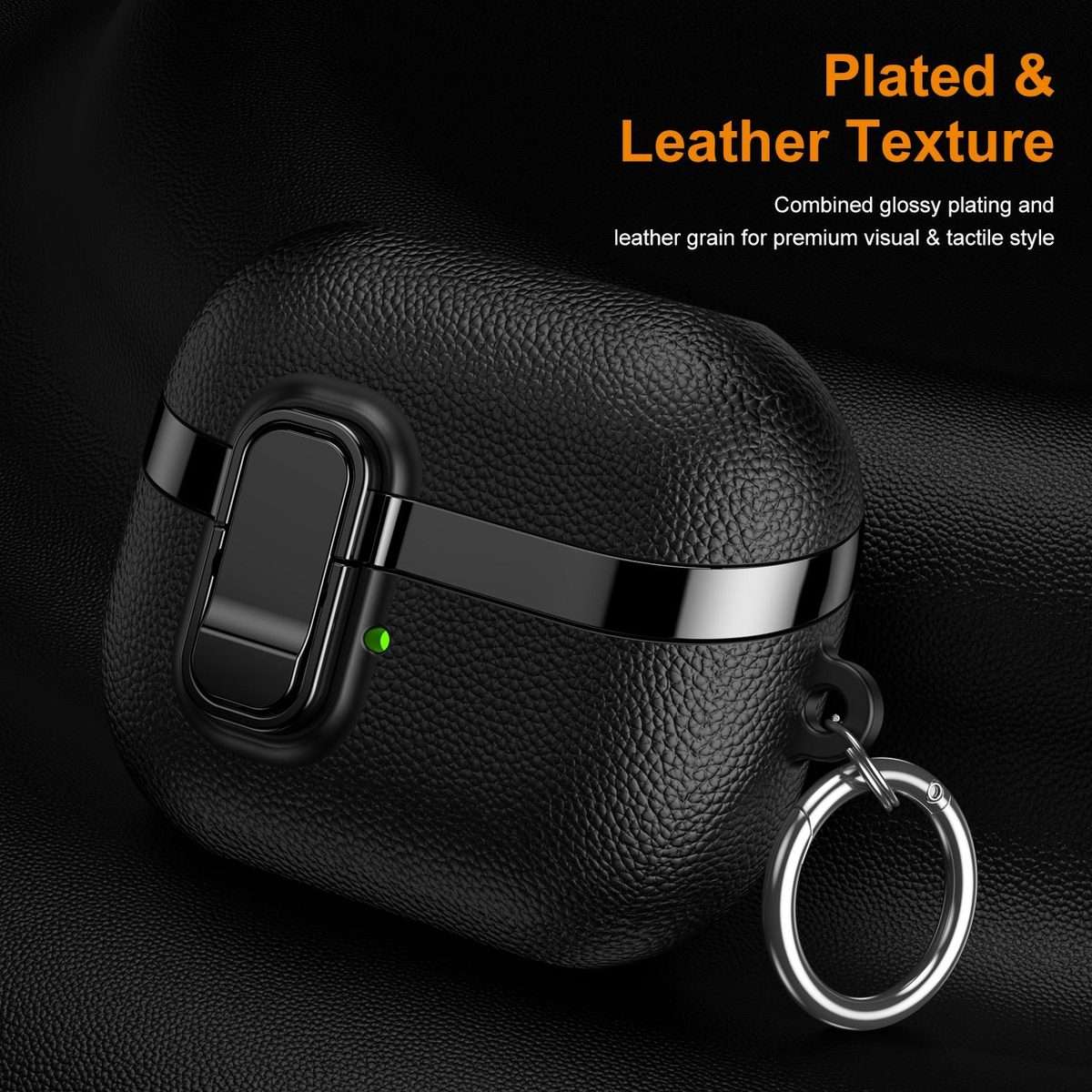 For Samsung Galaxy Buds3 Electroplated Leather Texture Wireless Earphones Protective C ... (Black)