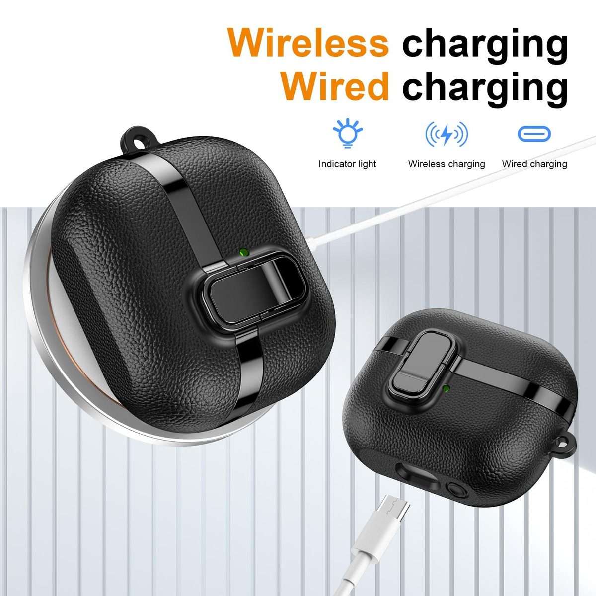 For Samsung Galaxy Buds3 Electroplated Leather Texture Wireless Earphones Protective C ... (Black)