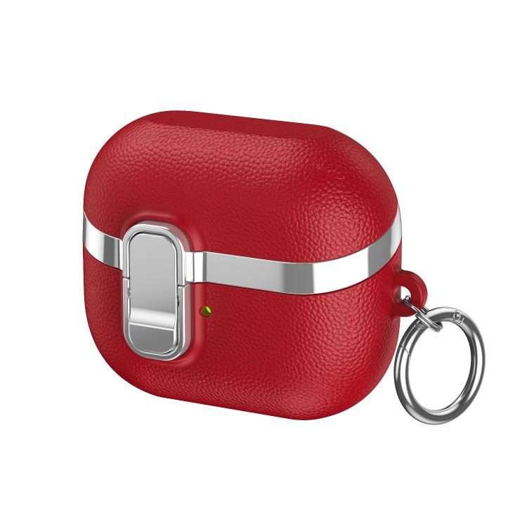 For Samsung Galaxy Buds3 Electroplated Leather Texture Wireless Earphones Protective Cas ... (Red)