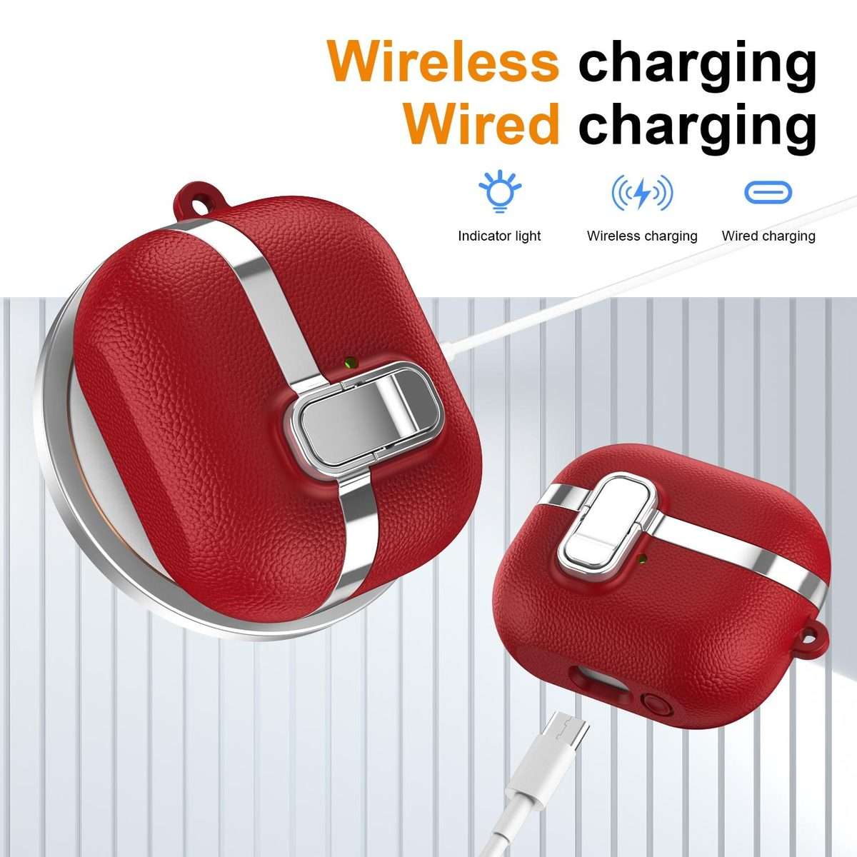 For Samsung Galaxy Buds3 Electroplated Leather Texture Wireless Earphones Protective Cas ... (Red)