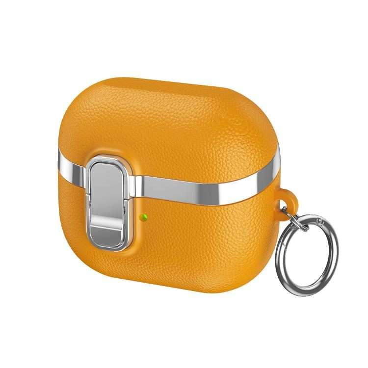 For Samsung Galaxy Buds3 Electroplated Leather Texture Wireless Earphones Protective ... (Yellow)