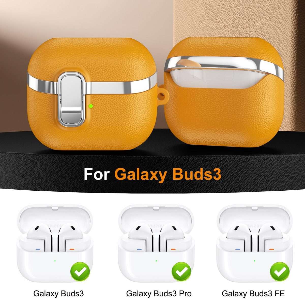 For Samsung Galaxy Buds3 Electroplated Leather Texture Wireless Earphones Protective ... (Yellow)