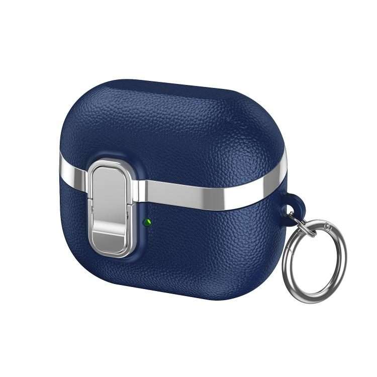 For Samsung Galaxy Buds3 Electroplated Leather Texture Wireless Earphones Protective Ca ... (Blue)