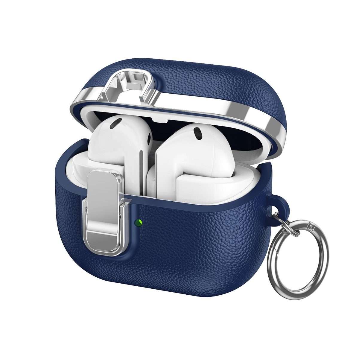 For Samsung Galaxy Buds3 Electroplated Leather Texture Wireless Earphones Protective Ca ... (Blue)