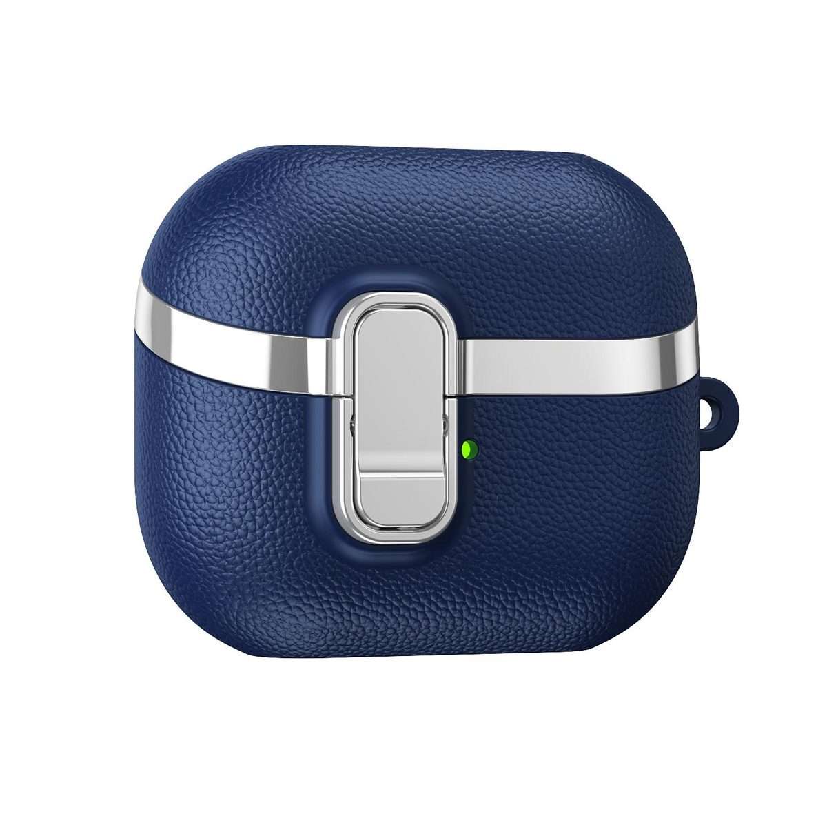 For Samsung Galaxy Buds3 Electroplated Leather Texture Wireless Earphones Protective Ca ... (Blue)