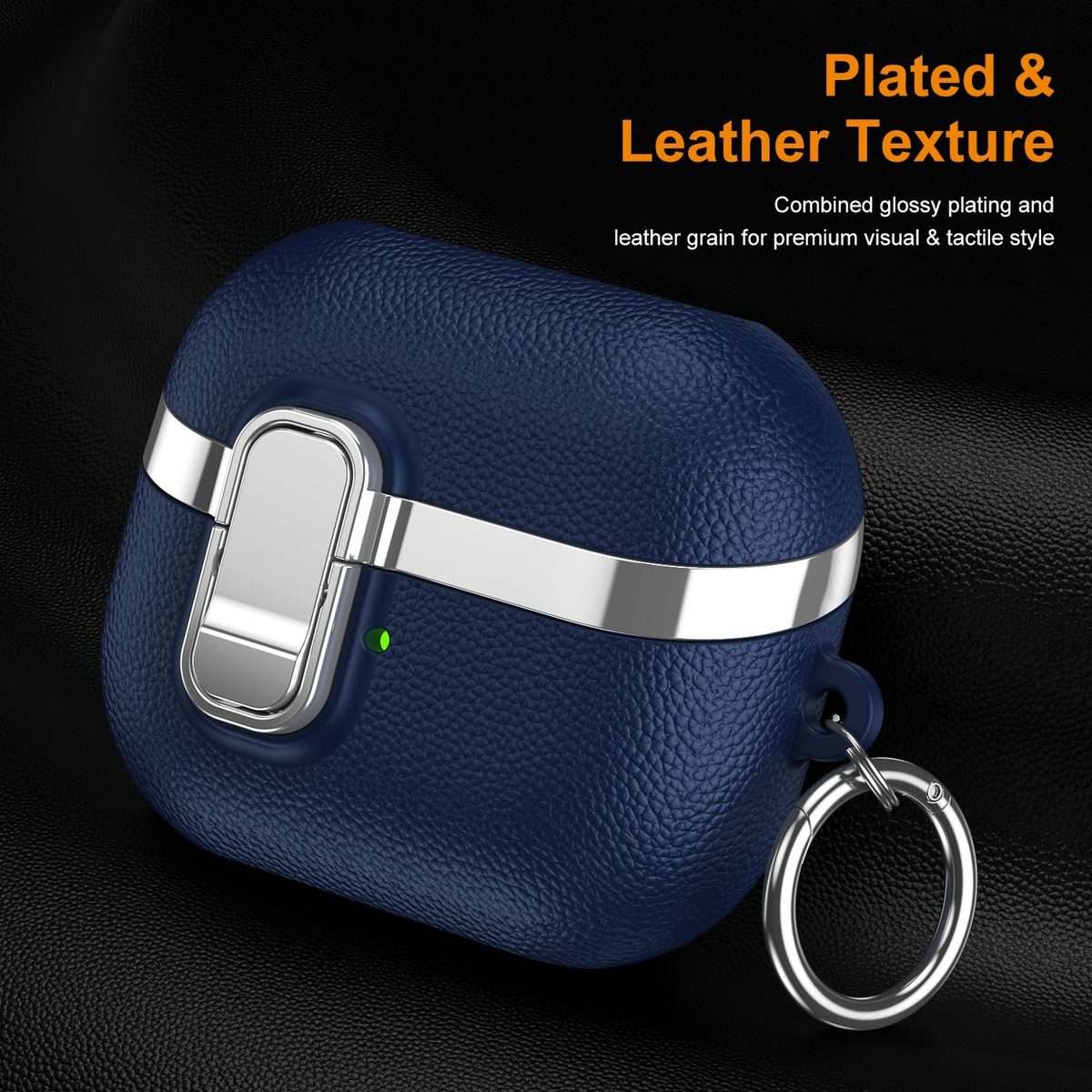 For Samsung Galaxy Buds3 Electroplated Leather Texture Wireless Earphones Protective Ca ... (Blue)