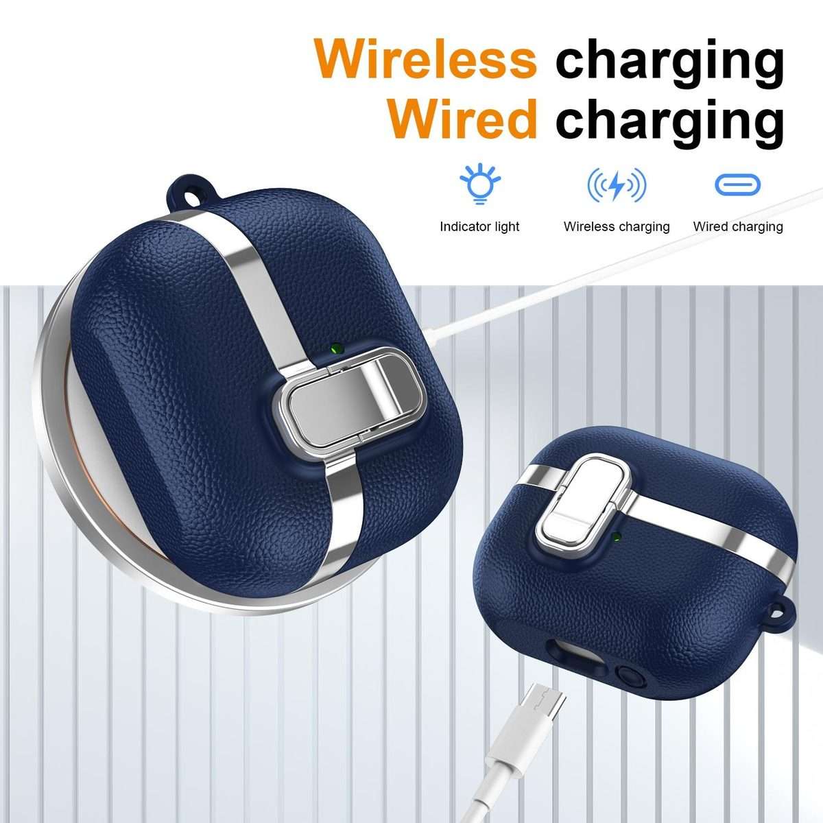 For Samsung Galaxy Buds3 Electroplated Leather Texture Wireless Earphones Protective Ca ... (Blue)