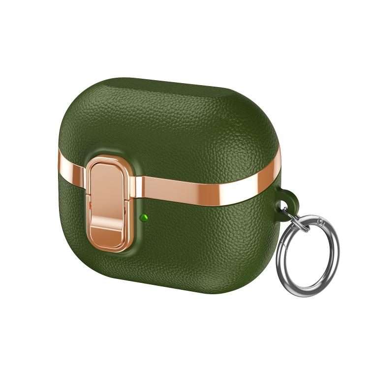 For Samsung Galaxy Buds3 Electroplated Leather Texture Wireless Earphones Protective C ... (Green)