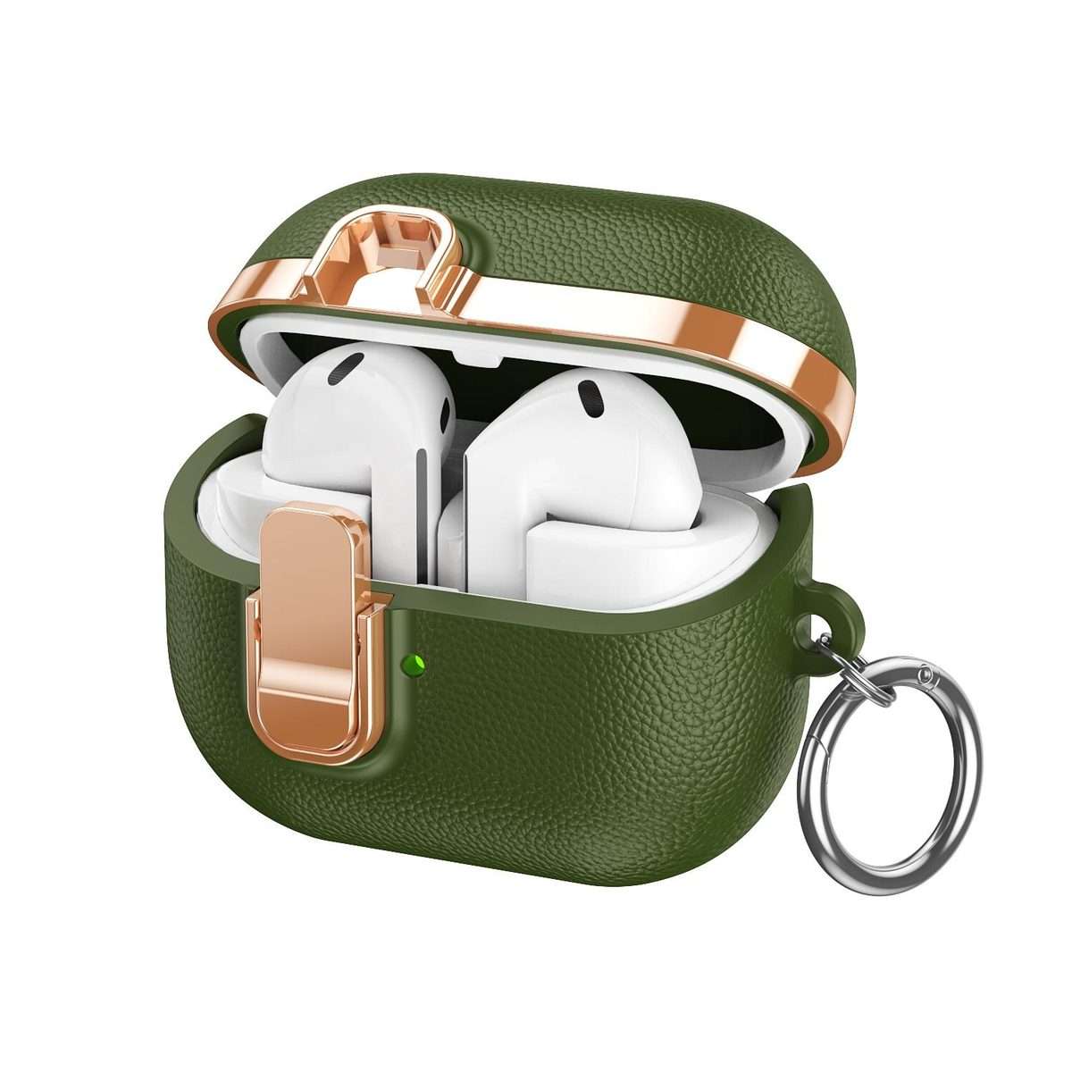 For Samsung Galaxy Buds3 Electroplated Leather Texture Wireless Earphones Protective C ... (Green)