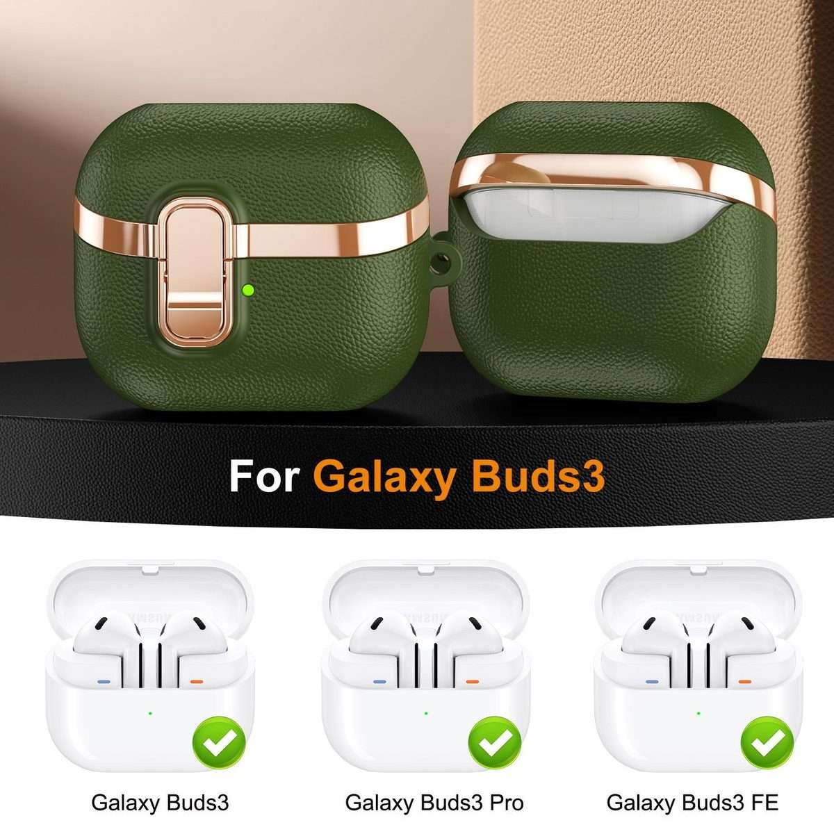 For Samsung Galaxy Buds3 Electroplated Leather Texture Wireless Earphones Protective C ... (Green)