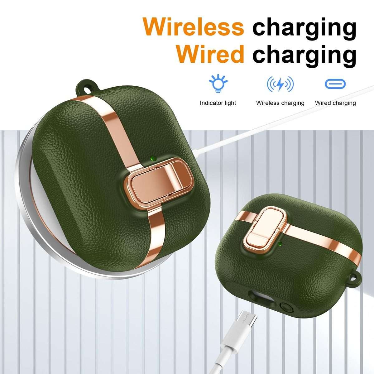 For Samsung Galaxy Buds3 Electroplated Leather Texture Wireless Earphones Protective C ... (Green)