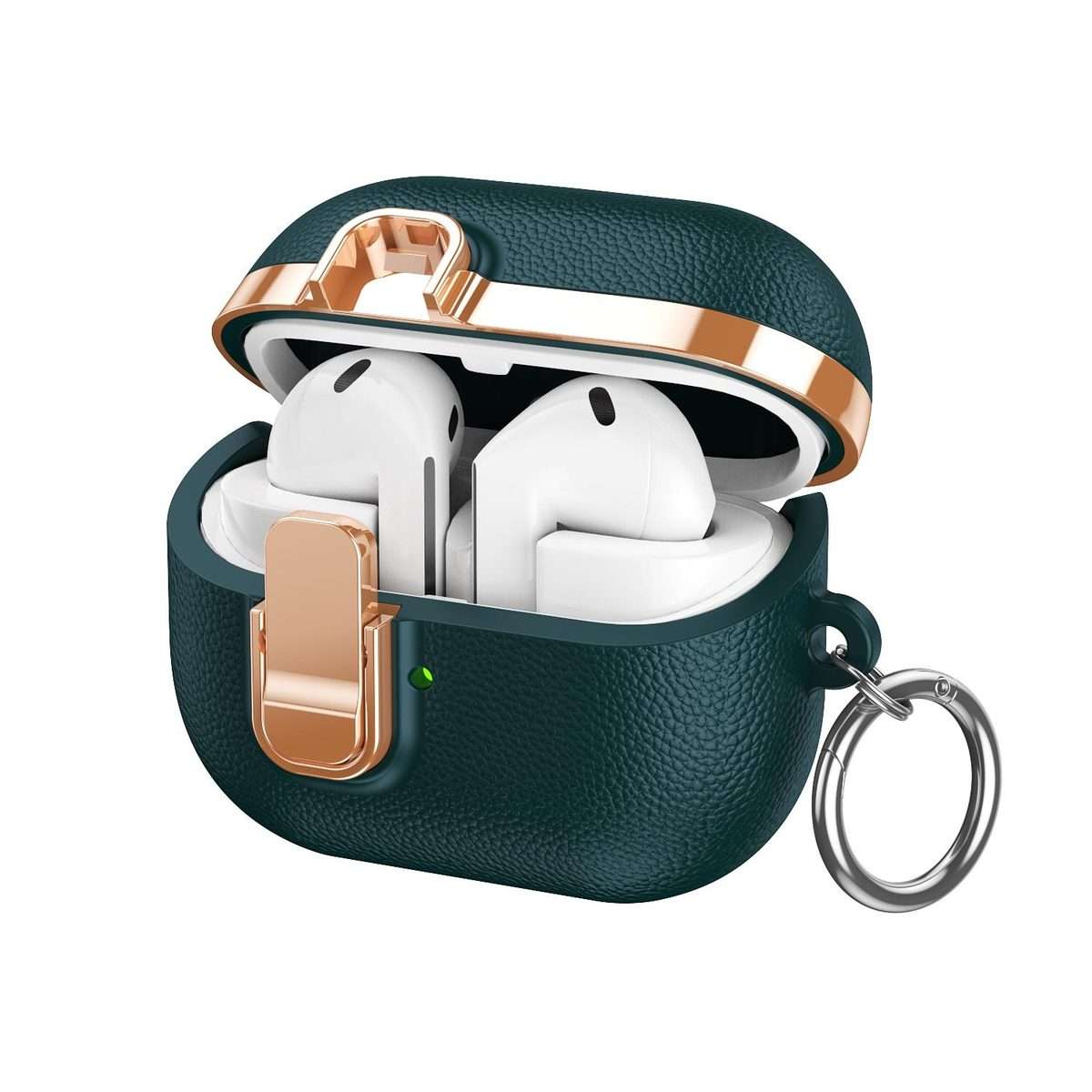 For Samsung Galaxy Buds3 Electroplated Leather Texture Wireless Earphones Protect ... (Dark Green)