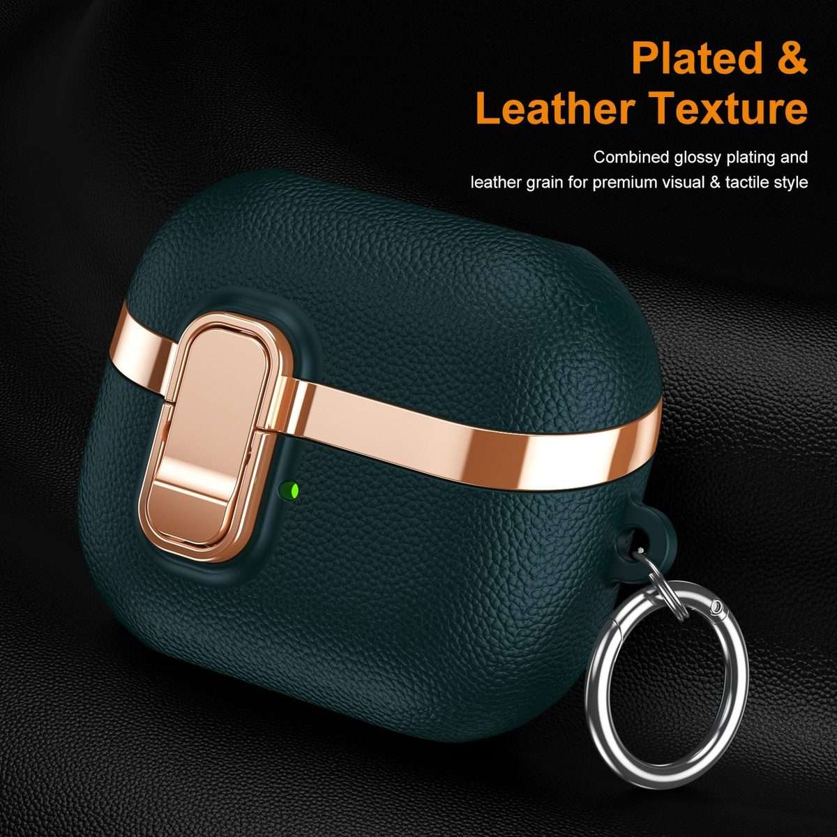 For Samsung Galaxy Buds3 Electroplated Leather Texture Wireless Earphones Protect ... (Dark Green)