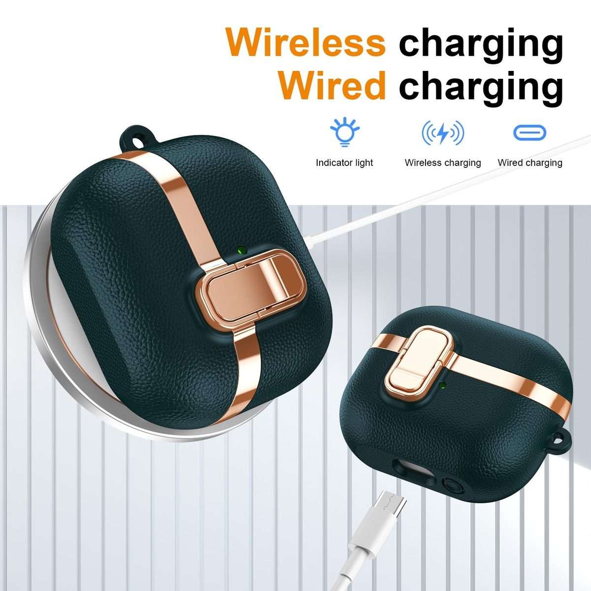 For Samsung Galaxy Buds3 Electroplated Leather Texture Wireless Earphones Protect ... (Dark Green)
