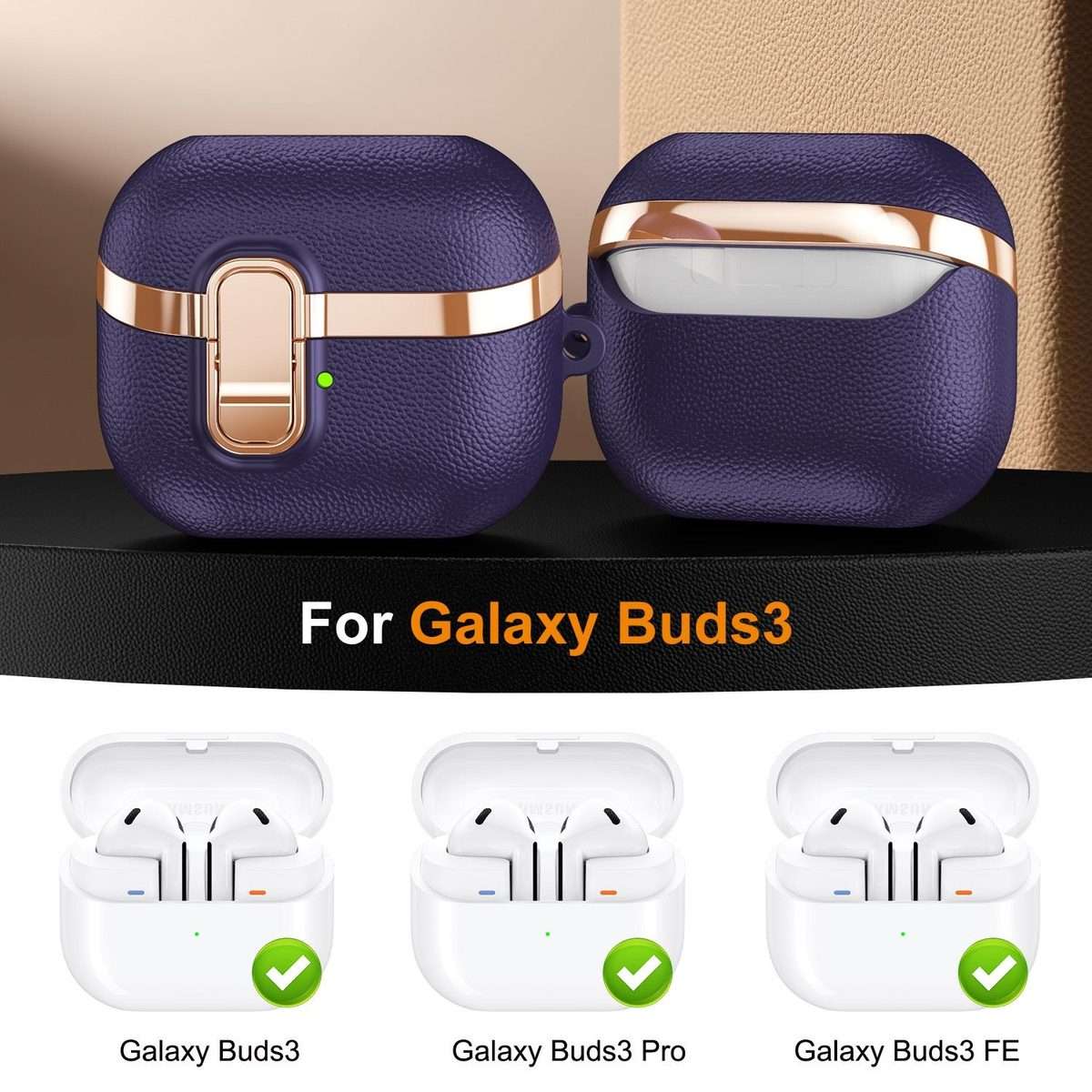 For Samsung Galaxy Buds3 Electroplated Leather Texture Wireless Earphones Protective ... (Purple)