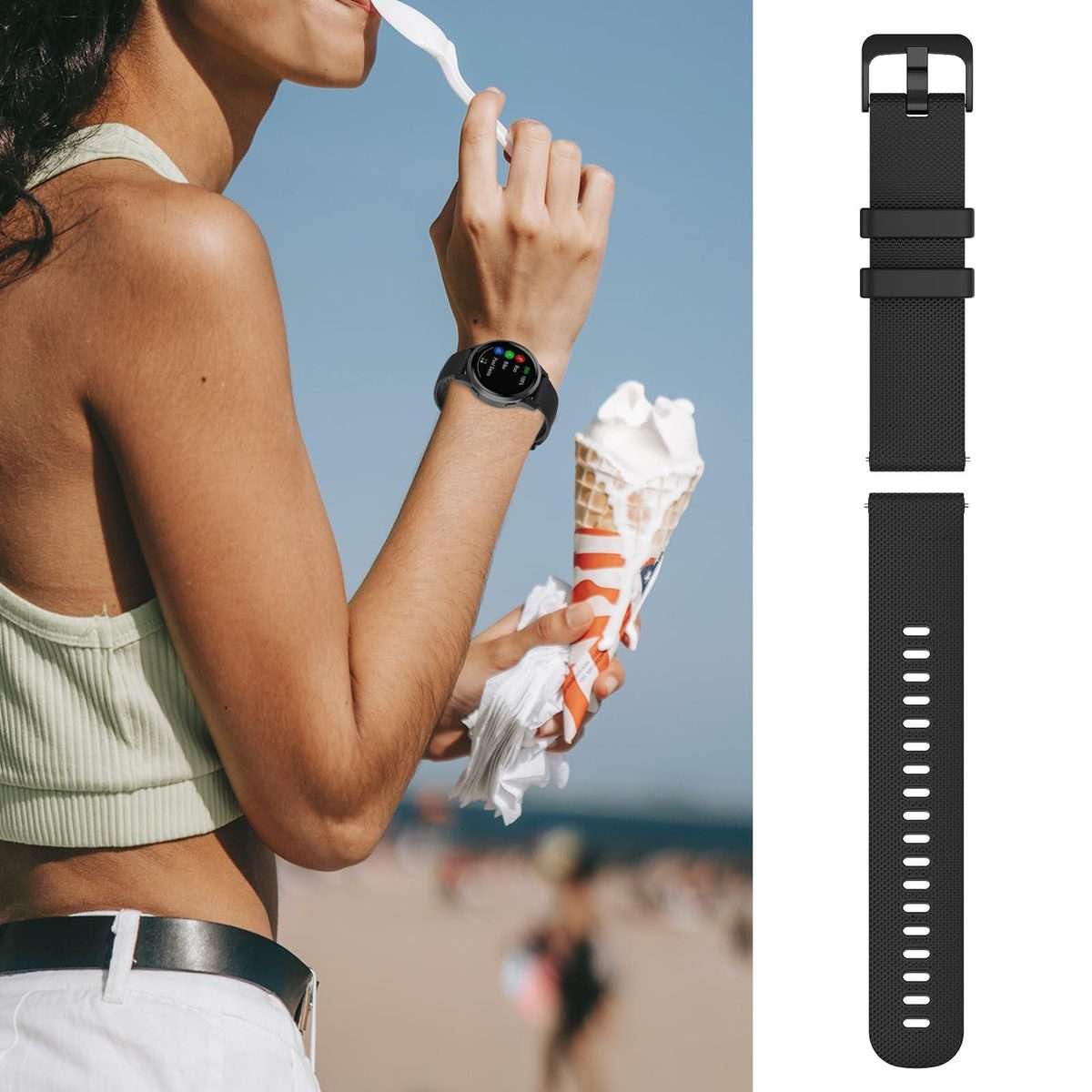 22mm 5 Pack xDfind Small Plaid Solid Color Silicone Watch Band