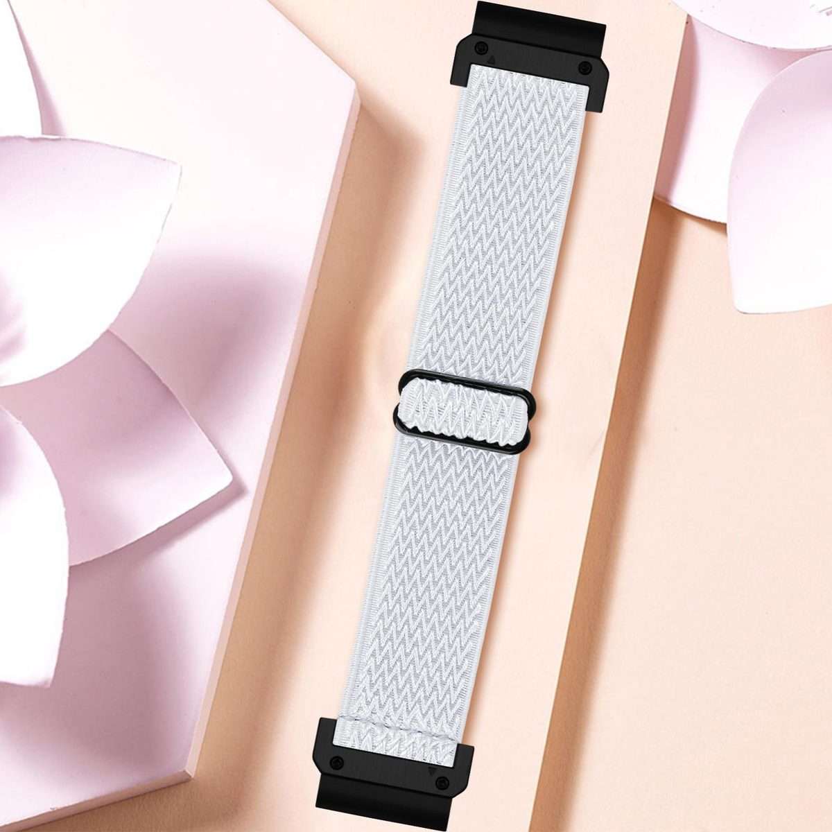 For Garmin 22mm Wave Pattern Elastic Woven Nylon Watch Band(White)