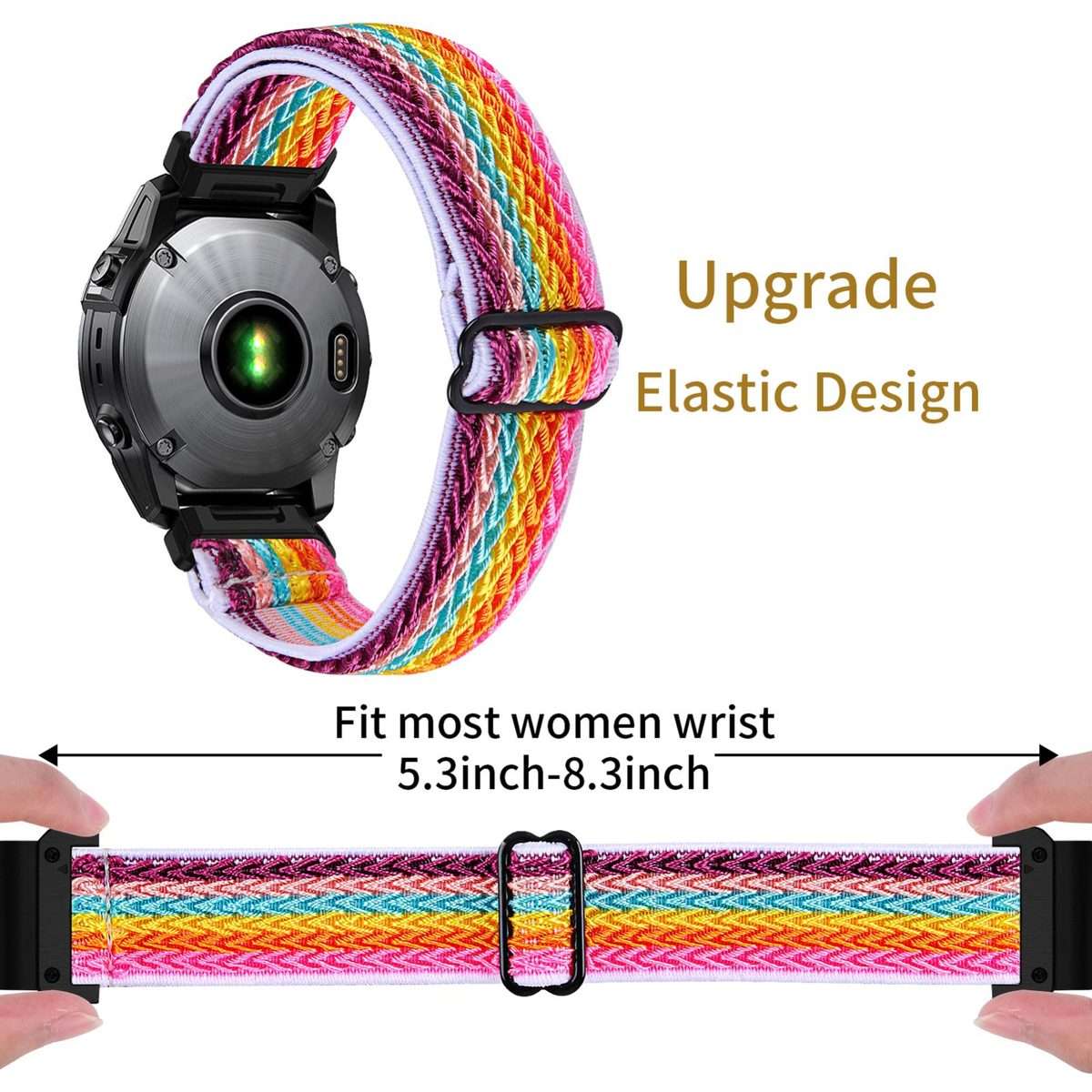 For Garmin 22mm Wave Pattern Elastic Woven Nylon Watch Band(Rainbow)