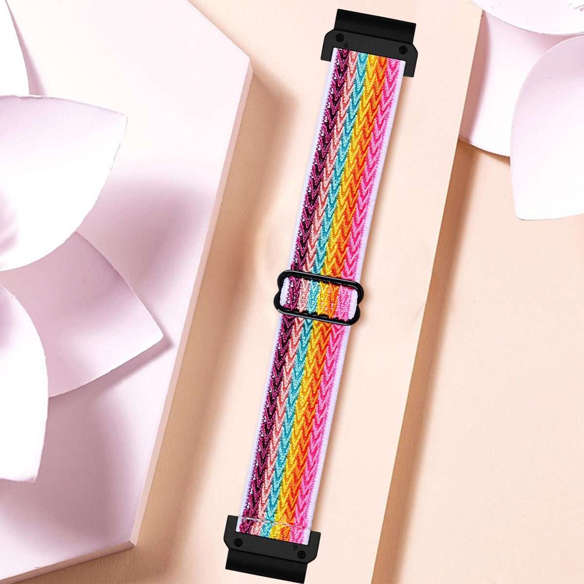 For Garmin 22mm Wave Pattern Elastic Woven Nylon Watch Band(Rainbow)
