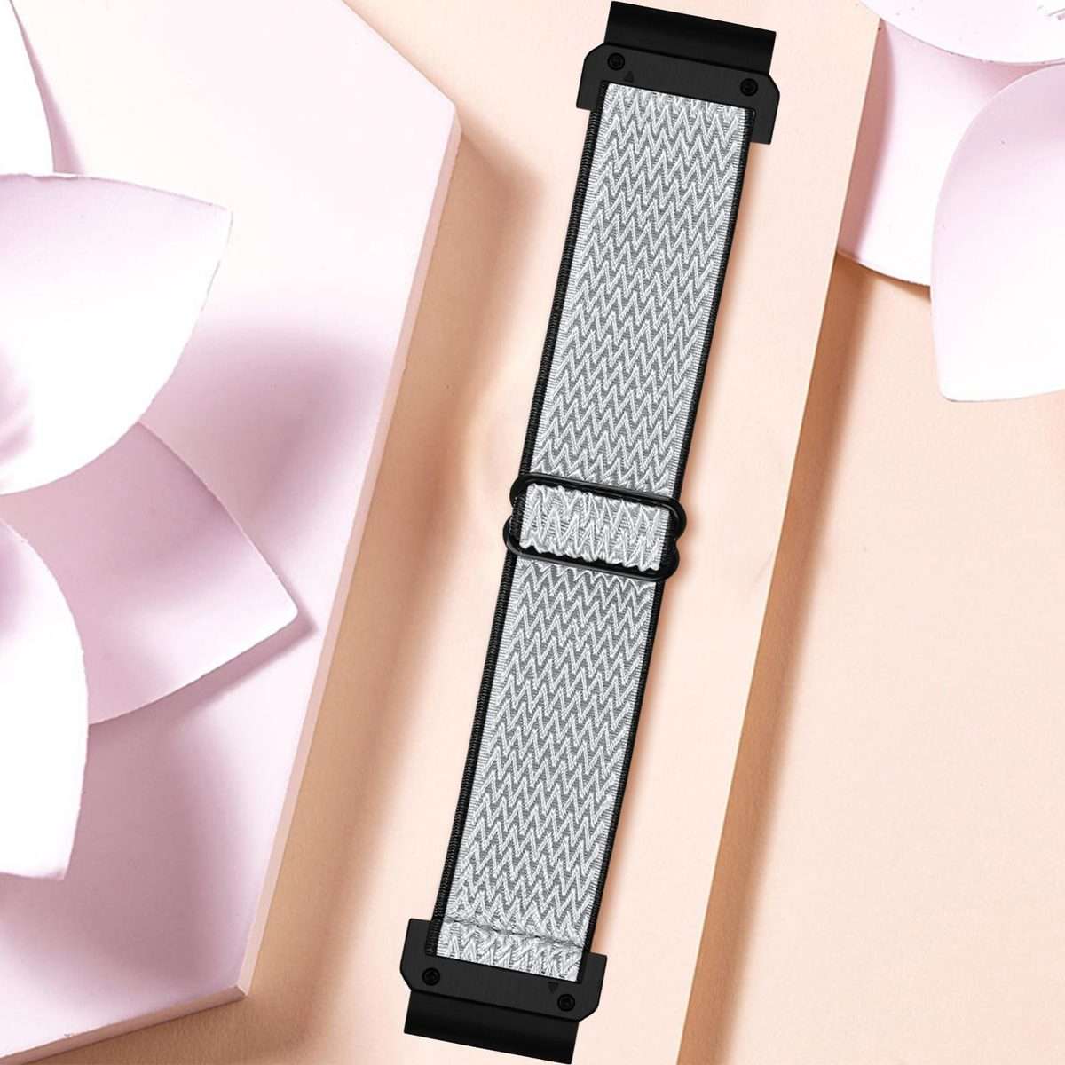 For Garmin 22mm Wave Pattern Elastic Woven Nylon Watch Band(Black White)