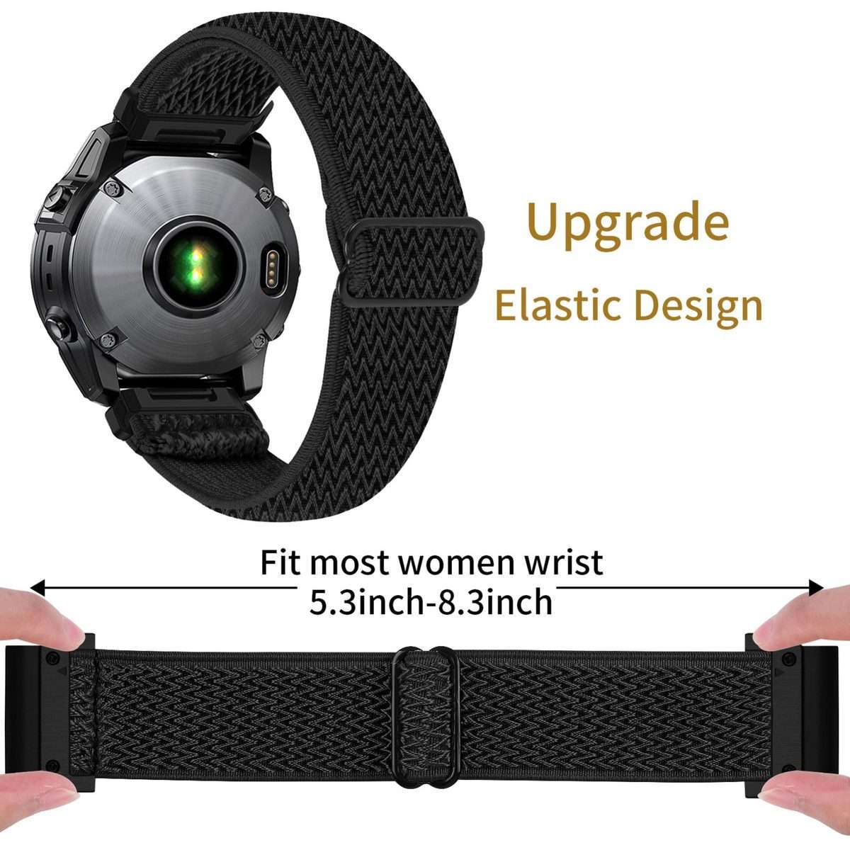 For Garmin 22mm Wave Pattern Elastic Woven Nylon Watch Band(Black)