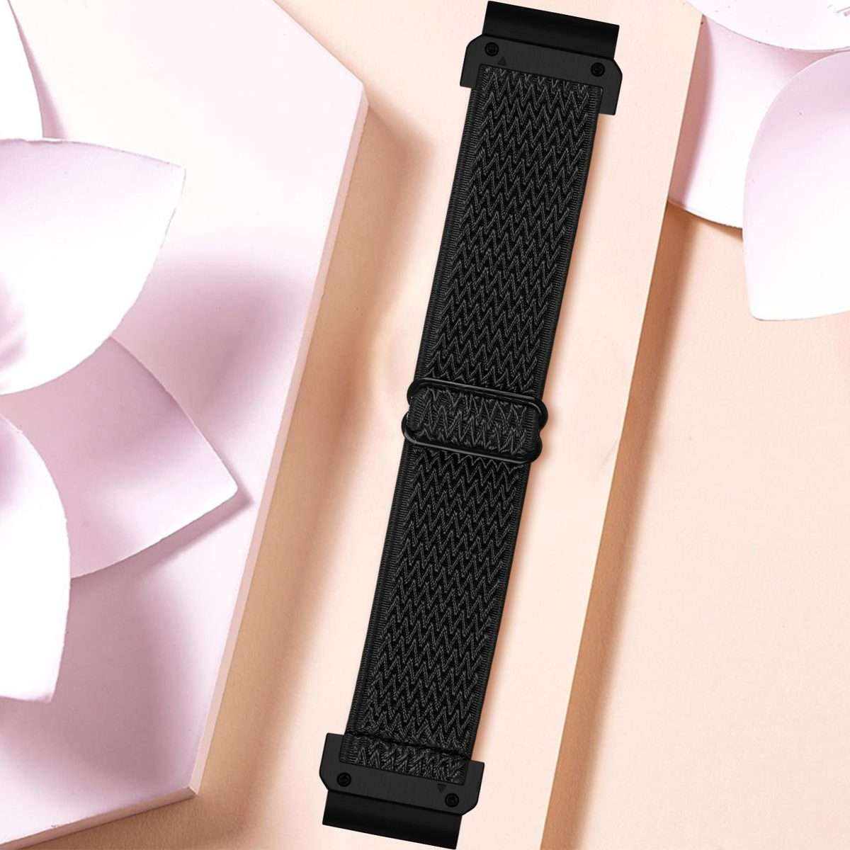 For Garmin 22mm Wave Pattern Elastic Woven Nylon Watch Band(Black)