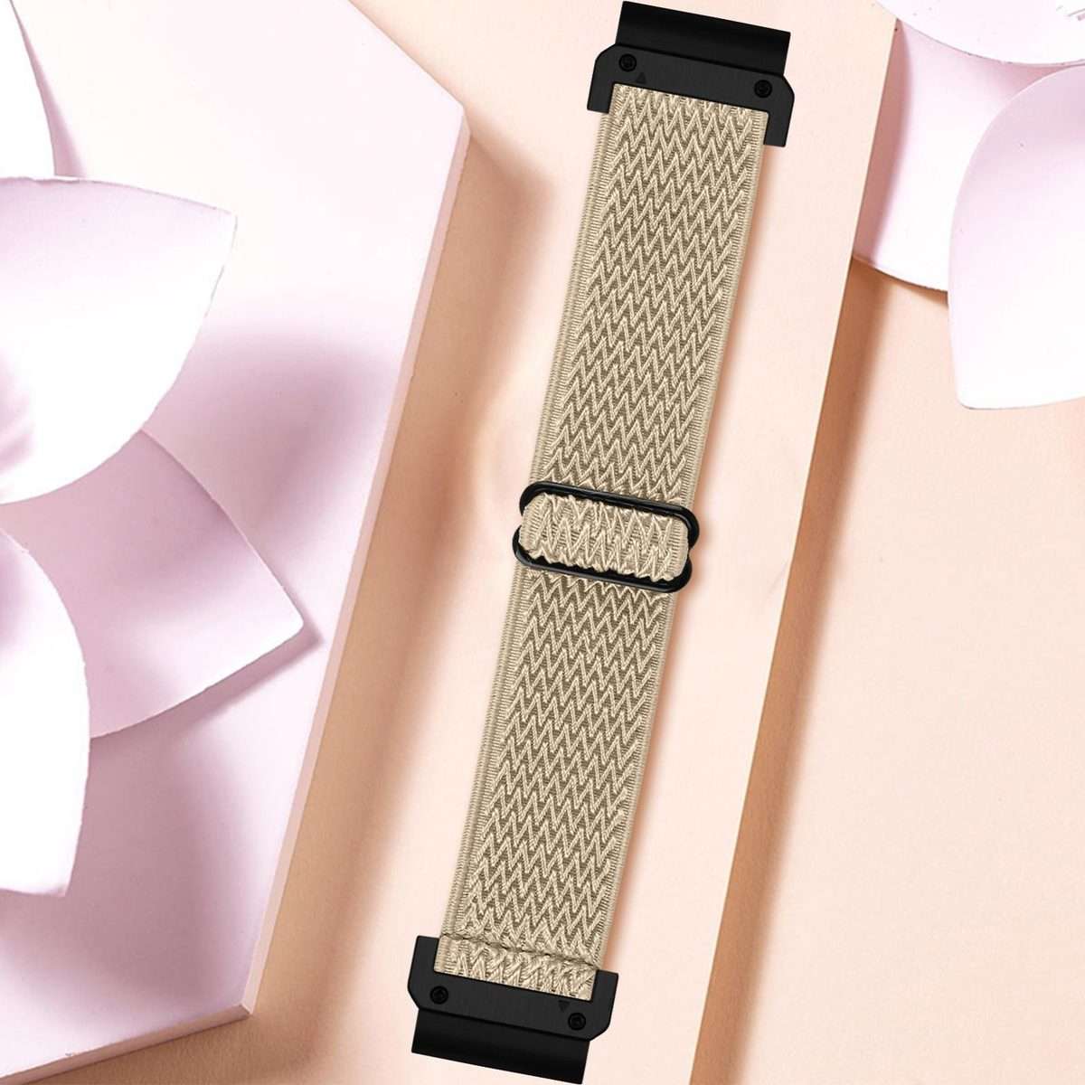 For Garmin 22mm Wave Pattern Elastic Woven Nylon Watch Band(Apricot)