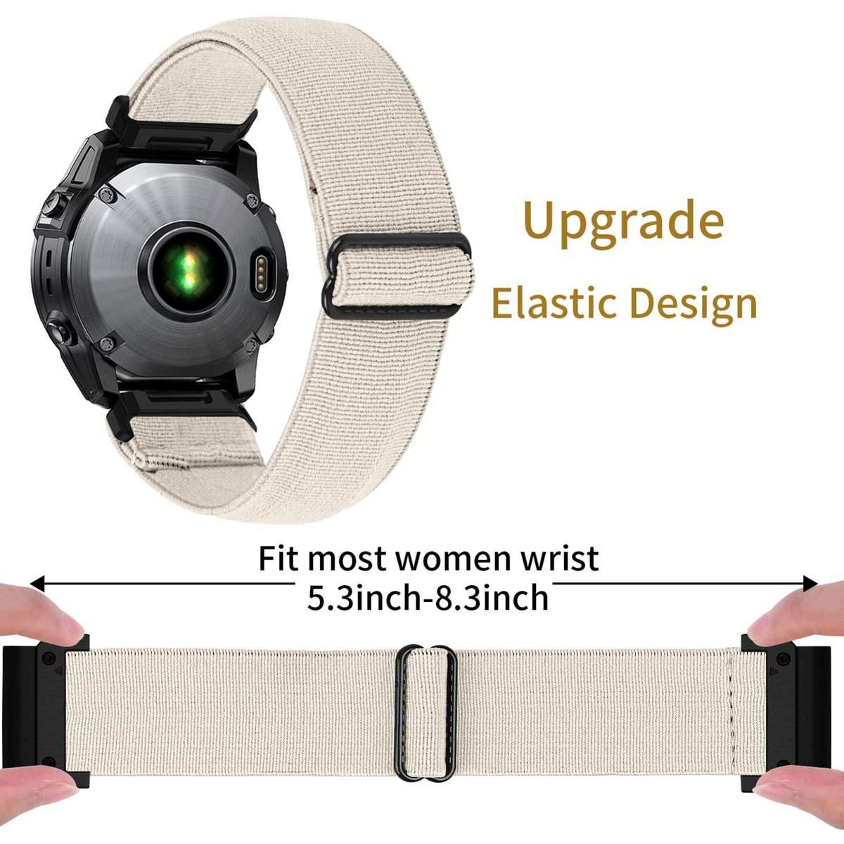 For Garmin 26mm Solid Color Elastic Nylon Watch Band(Antique White)