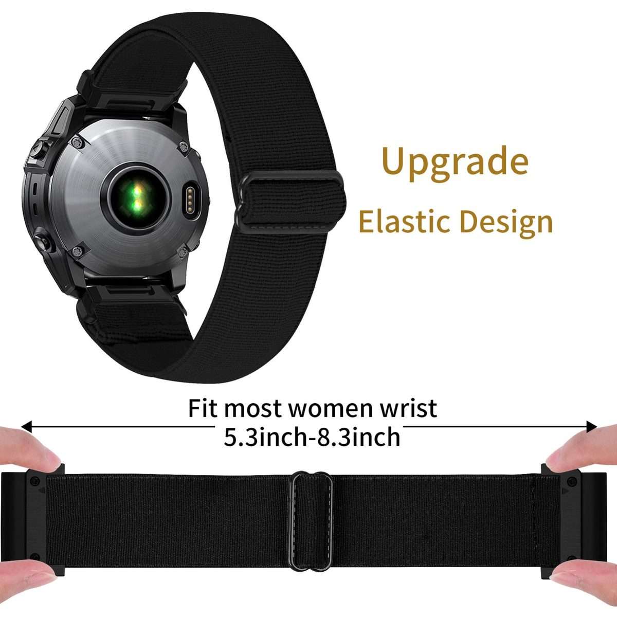 For Garmin 26mm Solid Color Elastic Nylon Watch Band(Black)