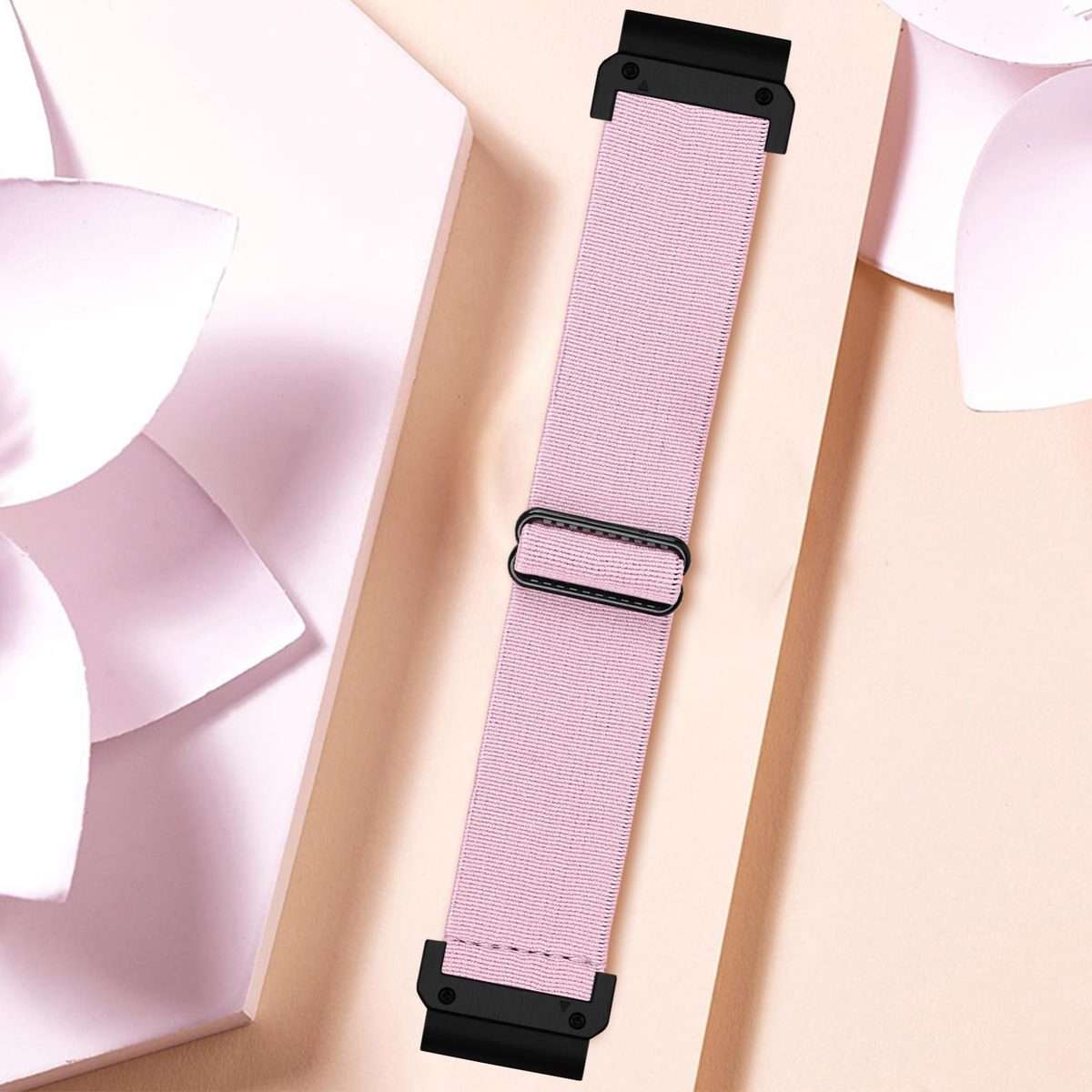 For Garmin 26mm Solid Color Elastic Nylon Watch Band(Light Pink)