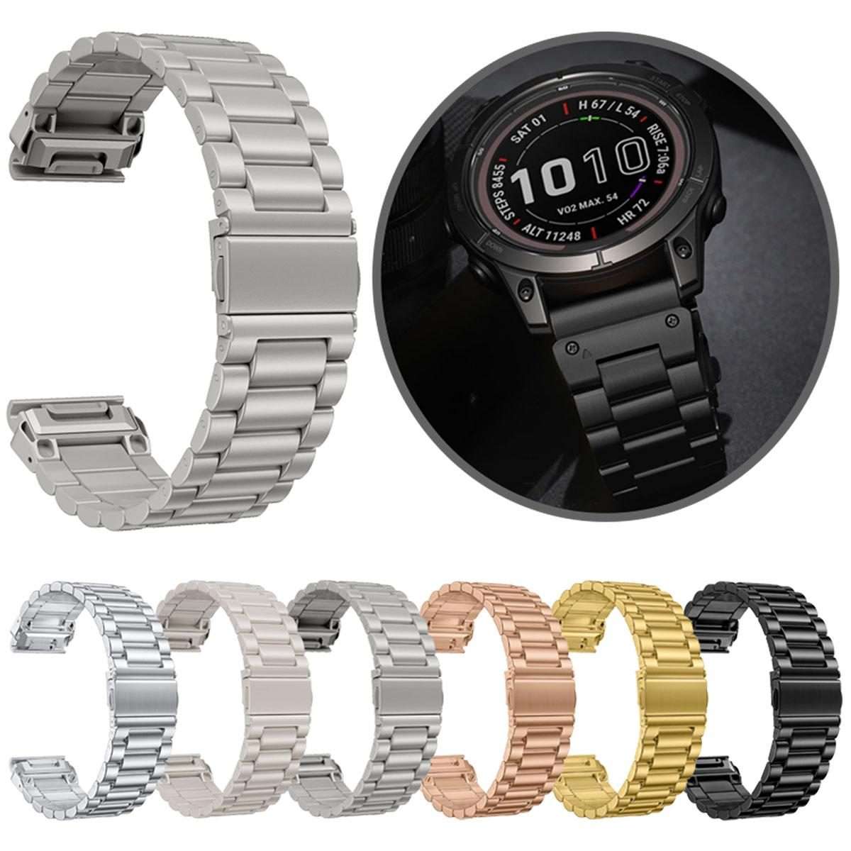 For Garmin 26mm Integrated Tactix Three Beads Folding Clasp Stainless Steel Watch Band(Starlight)