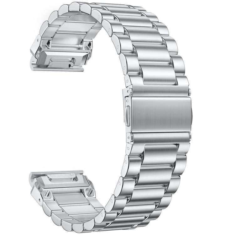 For Garmin 26mm Integrated Tactix Three Beads Folding Clasp Stainless Steel Watch Band(Silver)