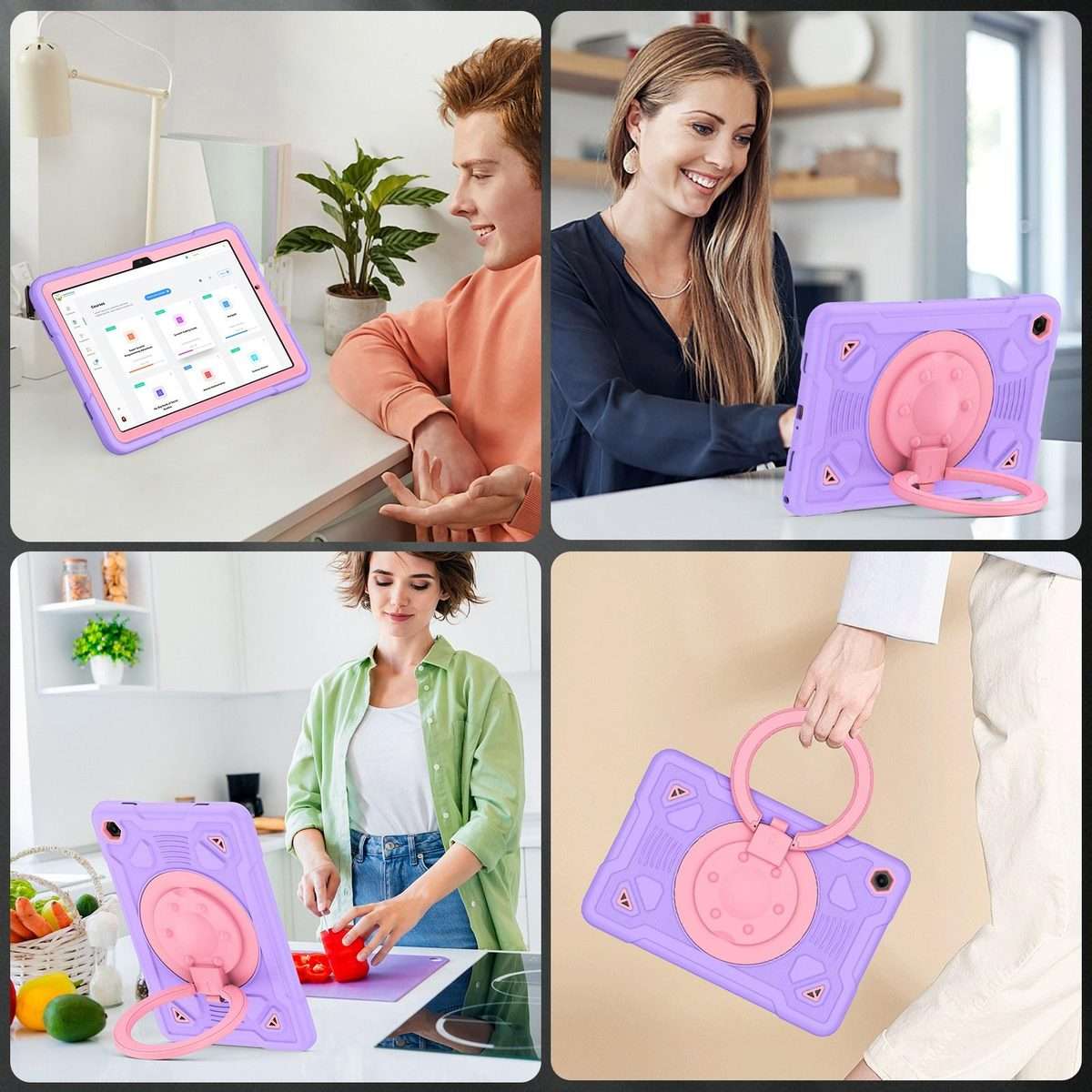 For Samsung Galaxy Tab A11+ / A9+ Space Planet Ring Holder Silicone Hydric PC Ta ... (Pink Purple)