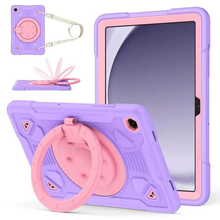 For Samsung Galaxy Tab A11 / A9 Space Planet Ring Holder Silicone Hydric PC Tabl ... (Pink Purple)