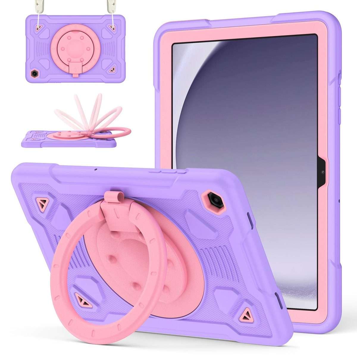 For Samsung Galaxy Tab A11 / A9 Space Planet Ring Holder Silicone Hydric PC Tabl ... (Pink Purple)