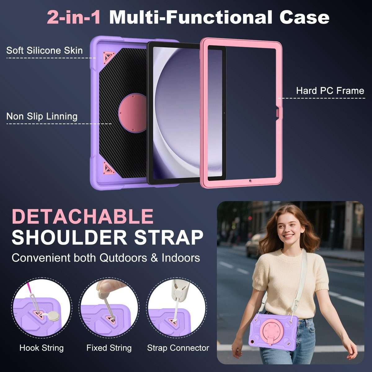 For Samsung Galaxy Tab A11 / A9 Space Planet Ring Holder Silicone Hydric PC Tabl ... (Pink Purple)