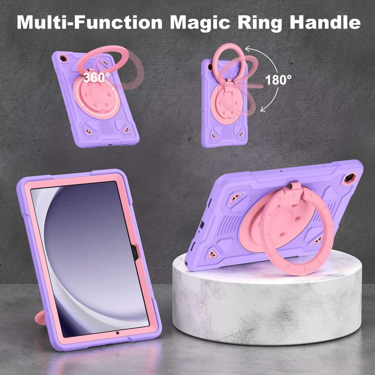 For Samsung Galaxy Tab A11 / A9 Space Planet Ring Holder Silicone Hydric PC Tabl ... (Pink Purple)