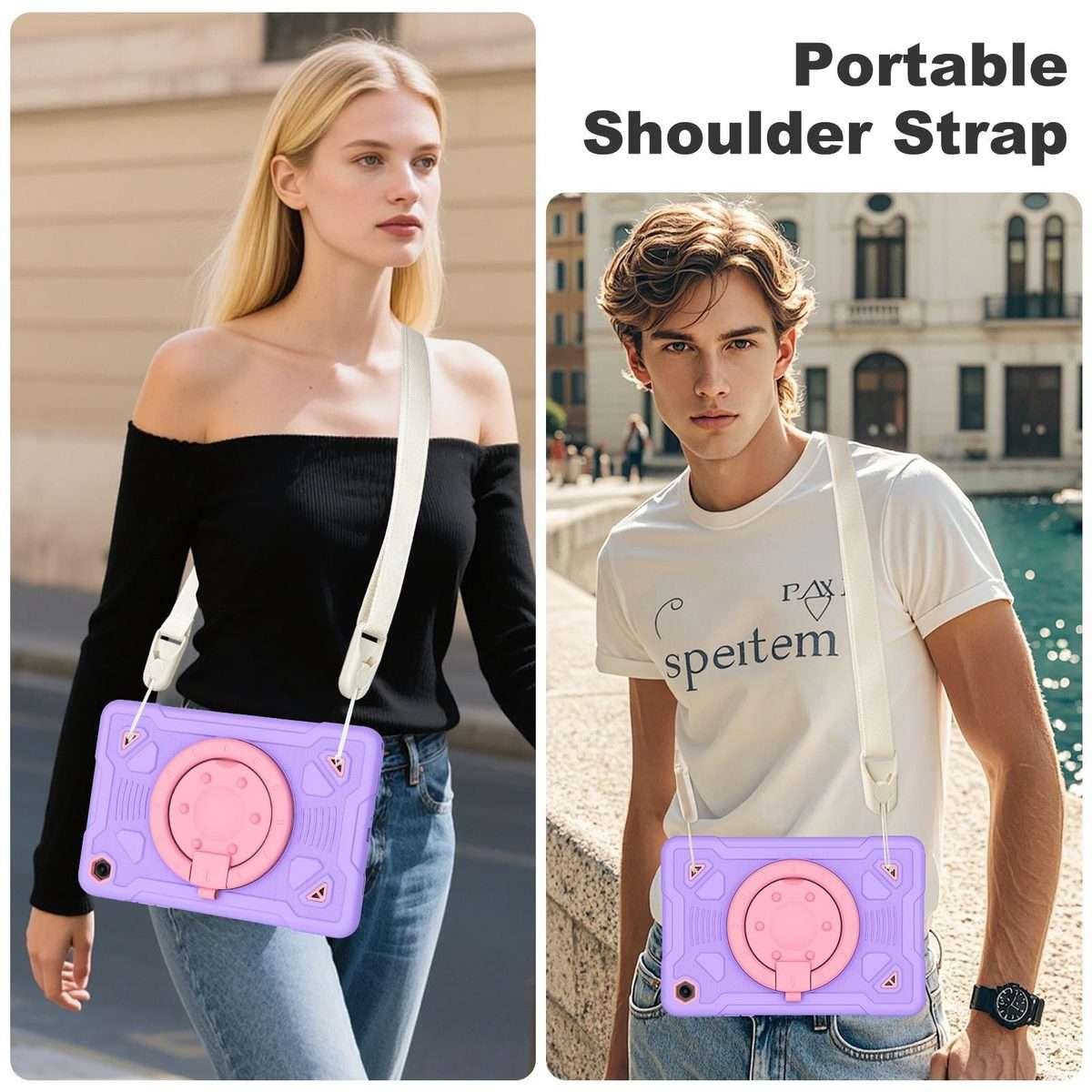 For Samsung Galaxy Tab A11 / A9 Space Planet Ring Holder Silicone Hydric PC Tabl ... (Pink Purple)