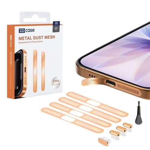 For iPhone 17 / 16 XDcase 4pcs Metal Dust Mesh Earpiece Dustproof Stickers with 4 Ant ... (Orange)