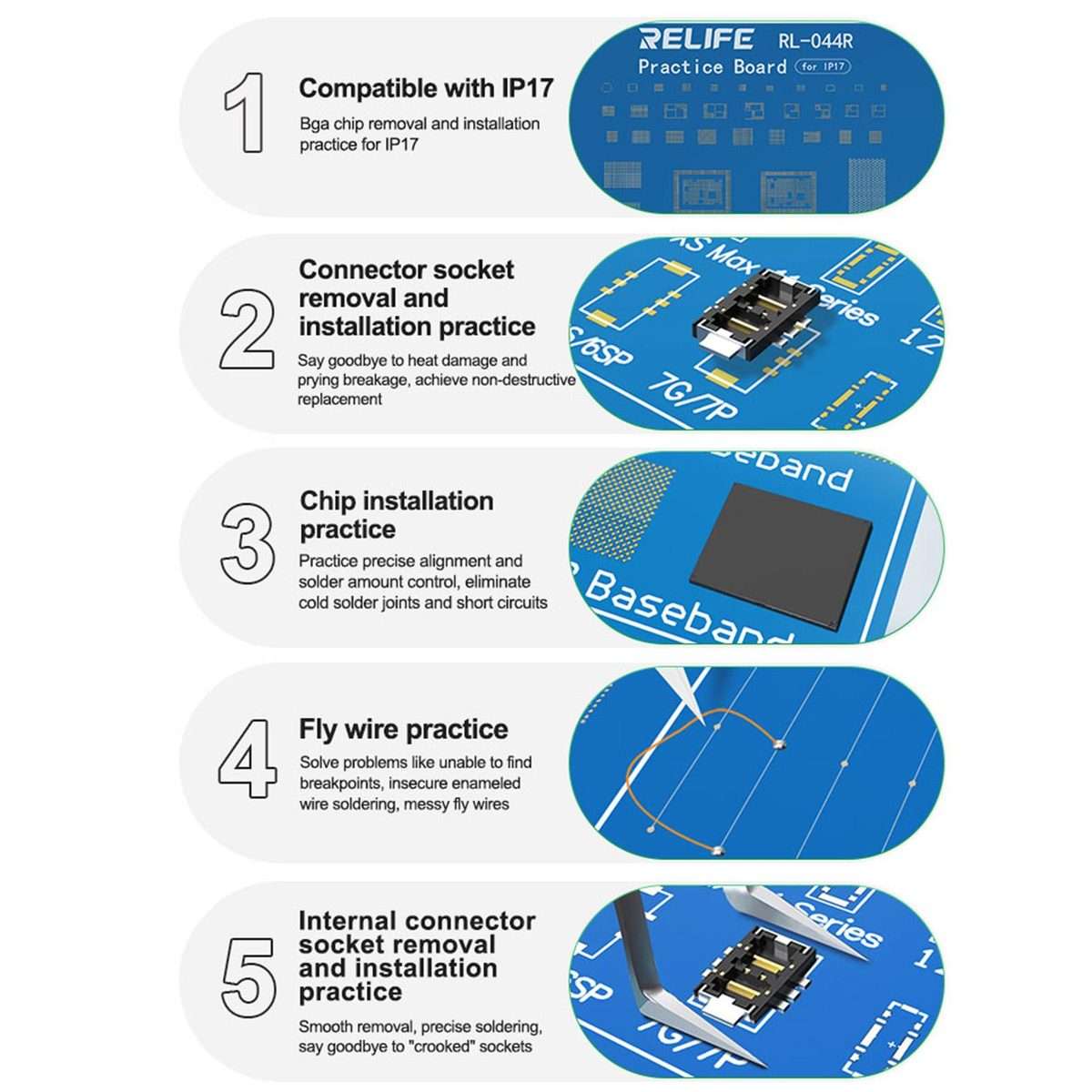 RELIFE RL-044R BGA Chip Connector Socket Welding Test Pract CE Board Compatible with iPhone 17 Ser