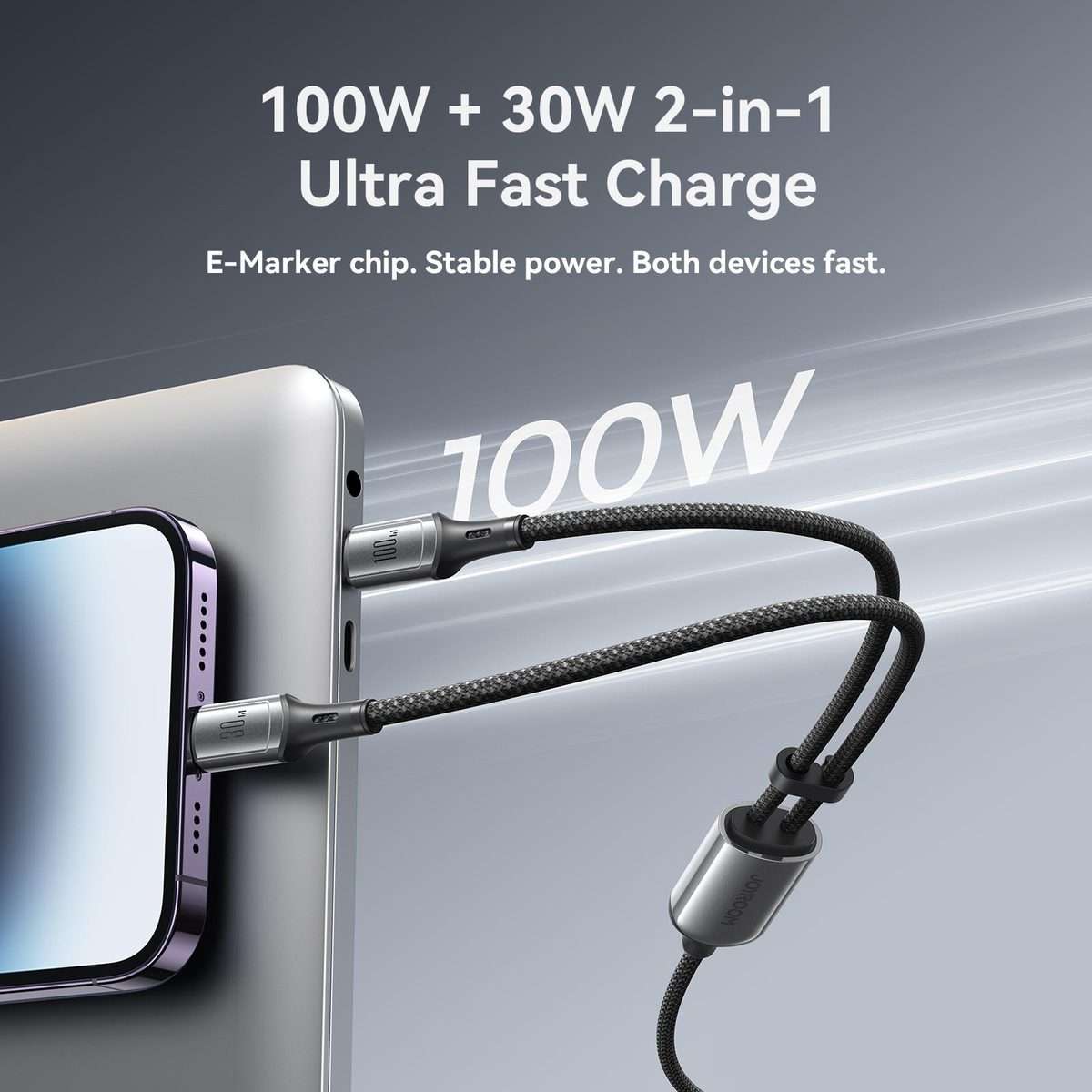 JOYROOM S-A57 RapidX Series 100W 2-in-1 USB-C / Type-C to USB-C / Type-C, 8 Pin Fa ... (Dark Gray)
